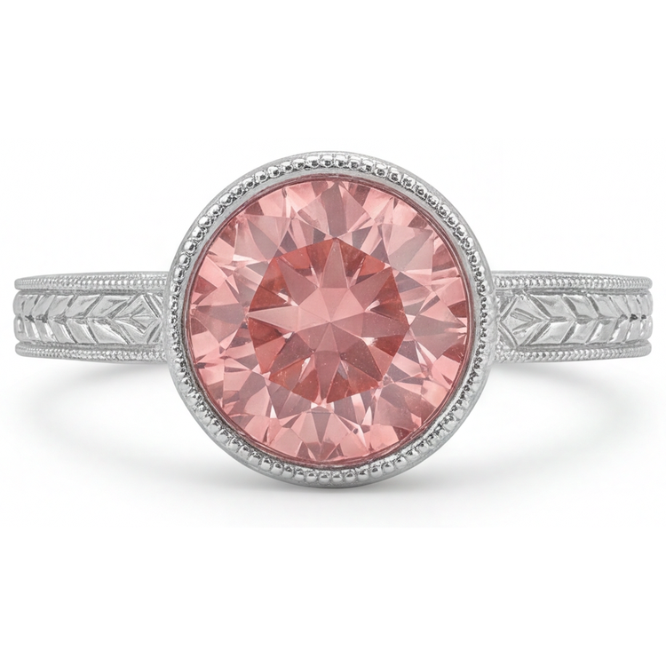 Bague Solitaire Saphir Padparadscha Rond de laboratoire 4 Carats Serti Lunette Or Blanc 14 carats