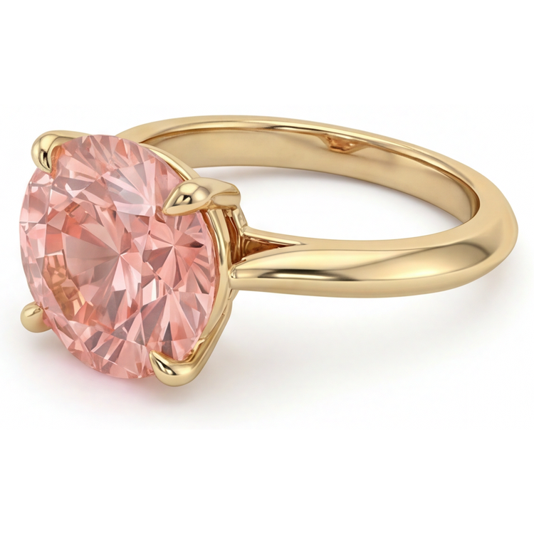 Bague solitaire Saphir Padparadscha de laboratoire rond 4 carats en Or Jaune 14 carats