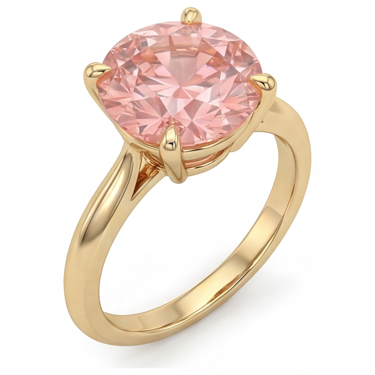 Bague solitaire Saphir Padparadscha de laboratoire rond 4 carats en Or Jaune 14 carats