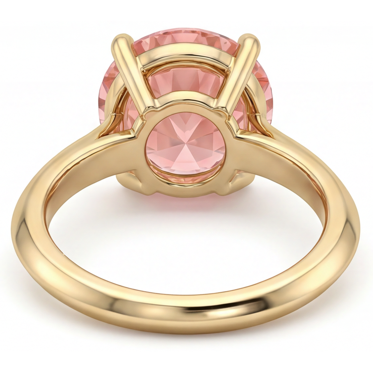 Bague solitaire Saphir Padparadscha de laboratoire rond 4 carats en Or Jaune 14 carats