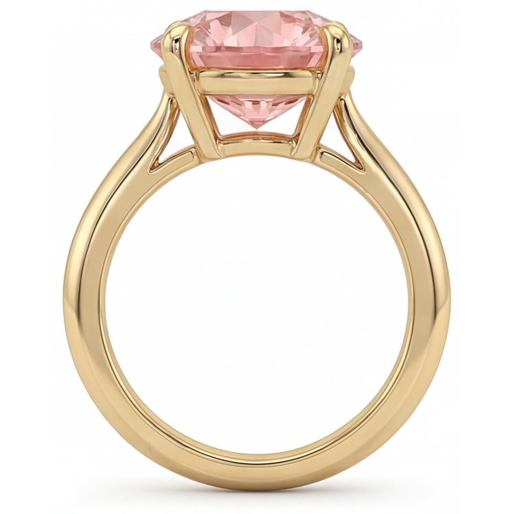 Bague solitaire Saphir Padparadscha de laboratoire rond 4 carats en Or Jaune 14 carats