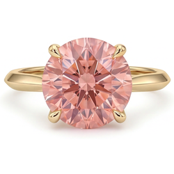 Bague solitaire Saphir Padparadscha de laboratoire rond 4 carats en Or Jaune 14 carats
