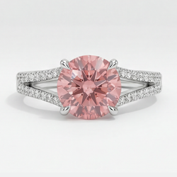 Bague de Fiançailles Saphir Padparadscha Pêche Naturel Rond 2,6 Carats, Anneau Fendu, Or Blanc 14K