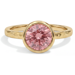 Bague de Fiançailles Solitaire Saphir Padparadscha Véritable Rond 2 Carats Lunette Or Jaune 14 Carats De Luxe