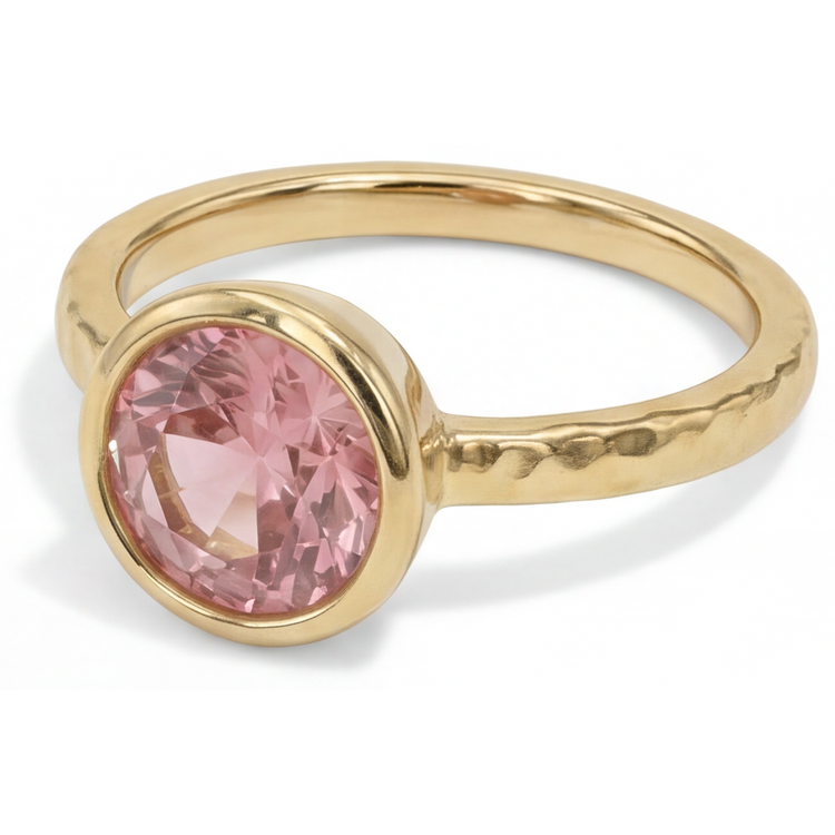 Bague de Fiançailles Solitaire Saphir Padparadscha Véritable Rond 2 Carats Lunette Or Jaune 14K De Luxe