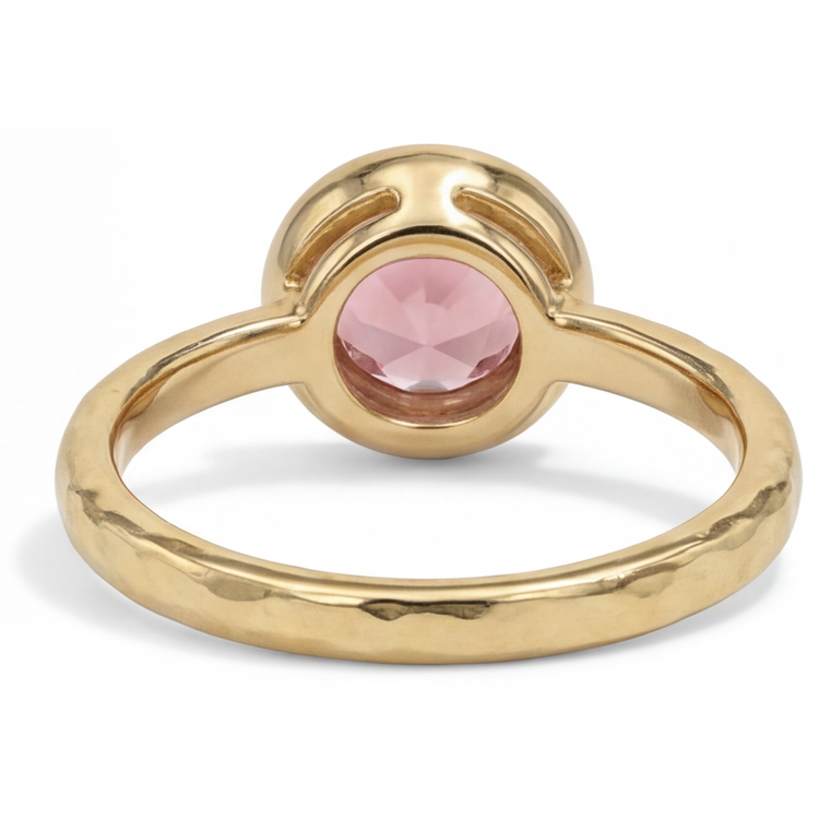 Bague de Fiançailles Solitaire en Or Jaune 14 Carats avec Véritable Saphir Padparadscha Rond 2 Carats Lunette