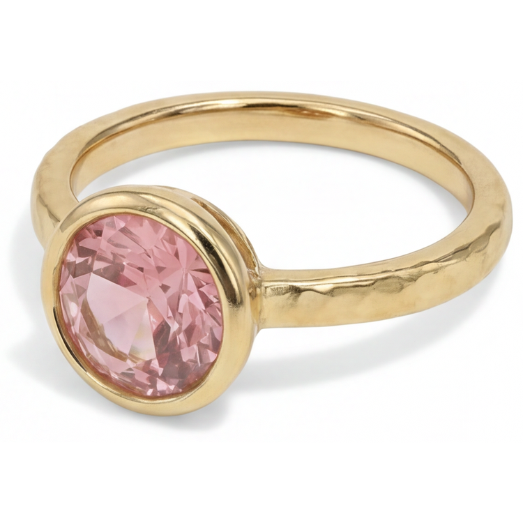 Bague de Fiançailles Solitaire Saphir Padparadscha Véritable Rond 2 Carats Lunette en Or Jaune 14 Carats