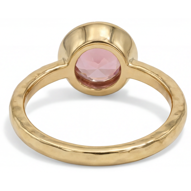 Bague de Fiançailles Solitaire Saphir Padparadscha Véritable Rond 2 Carats Lunette Or Jaune 14K De Luxe