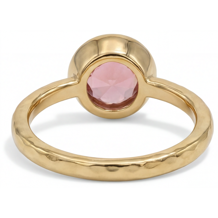 Bague de Fiançailles Solitaire Saphir Padparadscha Véritable Rond 2 Carats Lunette Or Jaune 14 Carats De Luxe
