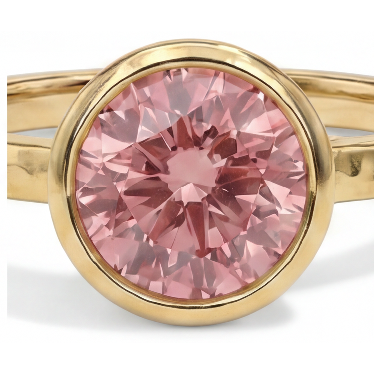 Bague de Fiançailles Solitaire Saphir Padparadscha Véritable Rond 2 Carats Lunette en Or Jaune 14 Carats