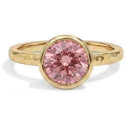 Bague de Fiançailles Solitaire Saphir Padparadscha Véritable Rond 2 Carats Lunette en Or Jaune 14 Carats