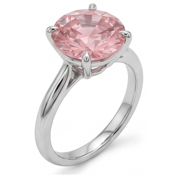 Bague Solitaire Saphir Padparadscha Pêche Véritable Rond de 2,5 Carats en Or Blanc 14 Carats