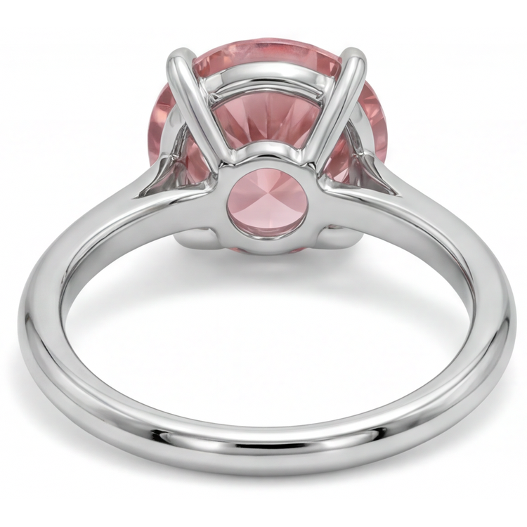 Bague Solitaire en Or Blanc 14 carats avec Véritable Saphir Padparadscha Pêche Rond de 2,5 Carats