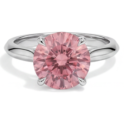 Bague Solitaire en Or Blanc 14 carats avec Véritable Saphir Padparadscha Pêche Rond de 2,5 Carats