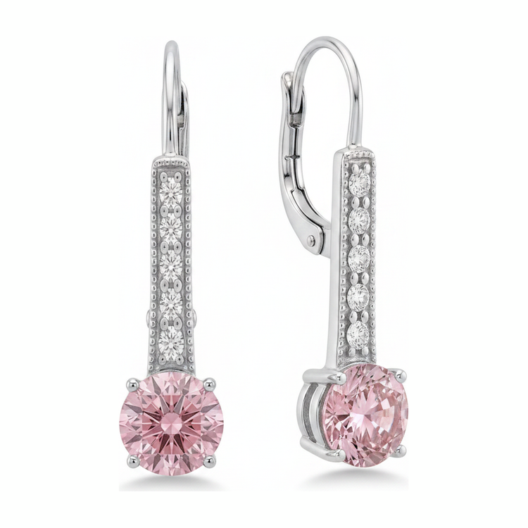 Boucles d'oreilles dormeuses en or blanc 14 carats avec diamants roses ronds de laboratoire de 2,5 carats