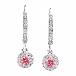 Boucles d'oreilles dormeuses en Or Blanc 14K avec diamant rose rond 1,5 carat de laboratoire et halo pavé