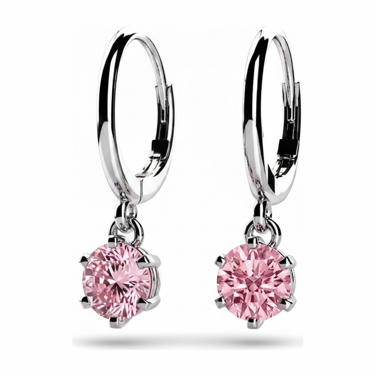 Boucles d'oreilles dormeuses solitaires en diamant rose de laboratoire rond 2 carats en or blanc 14 carats