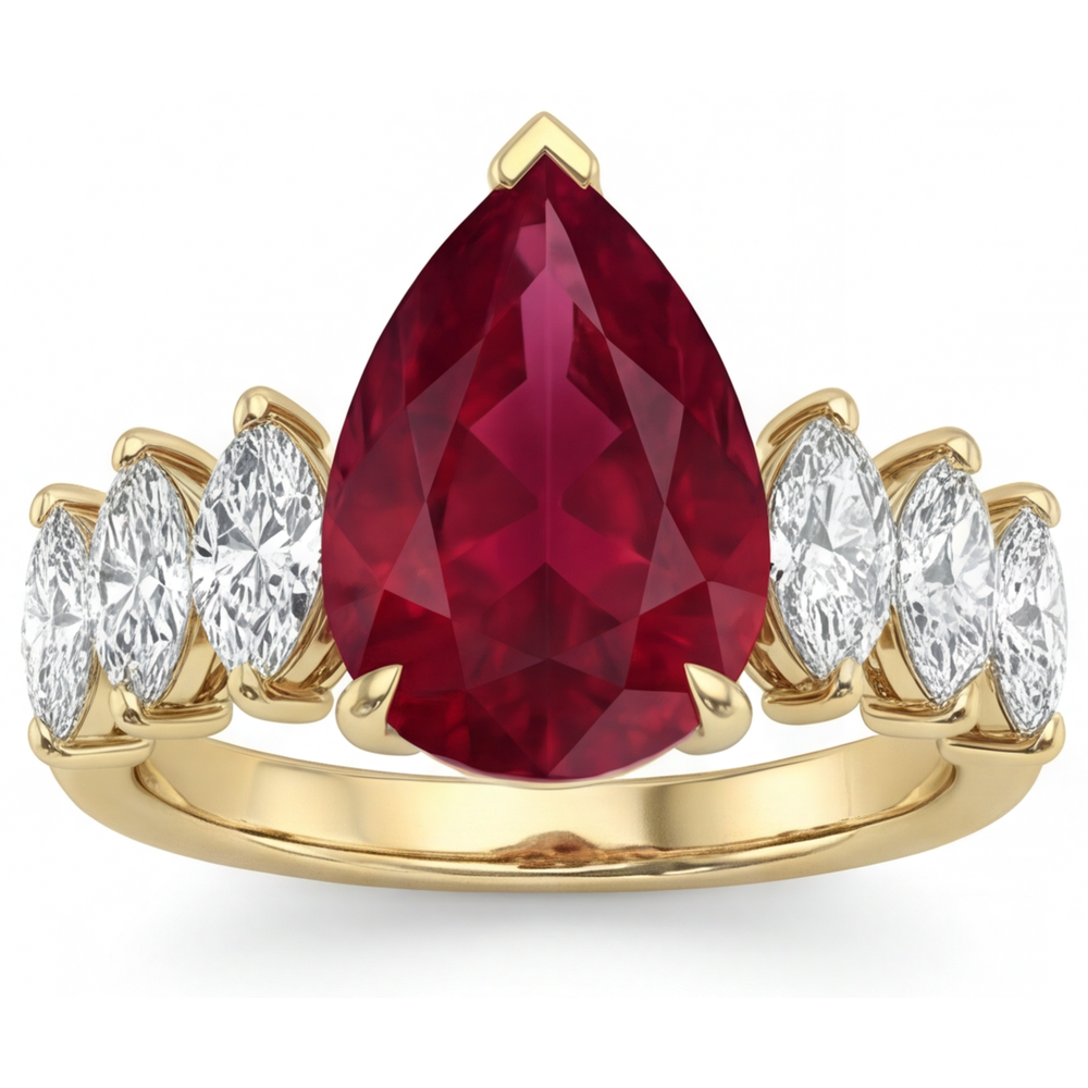 Goutte Rubis Sang de Pigeon bague en Or Jaune 14 Carats – vue de face