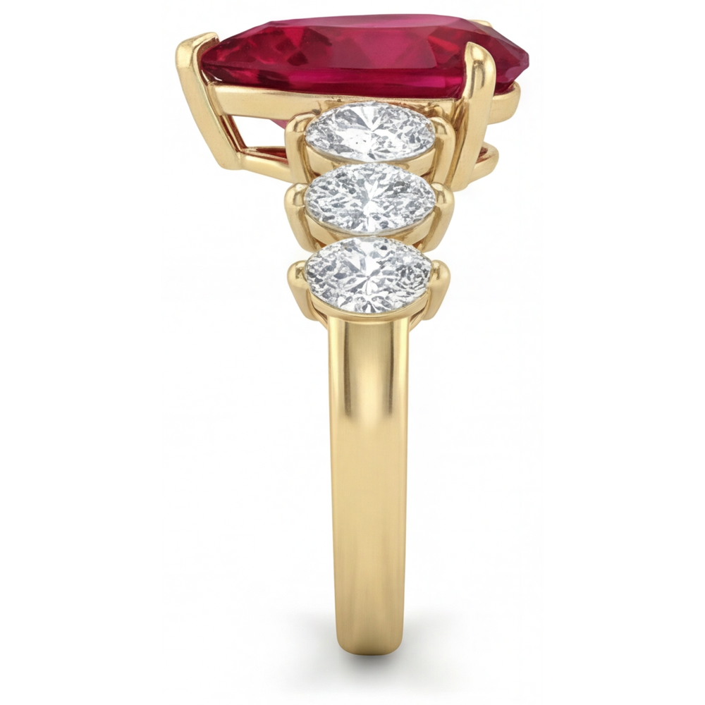 Goutte Rubis Sang de Pigeon bague en Or Jaune 14 Carats – vue de profil