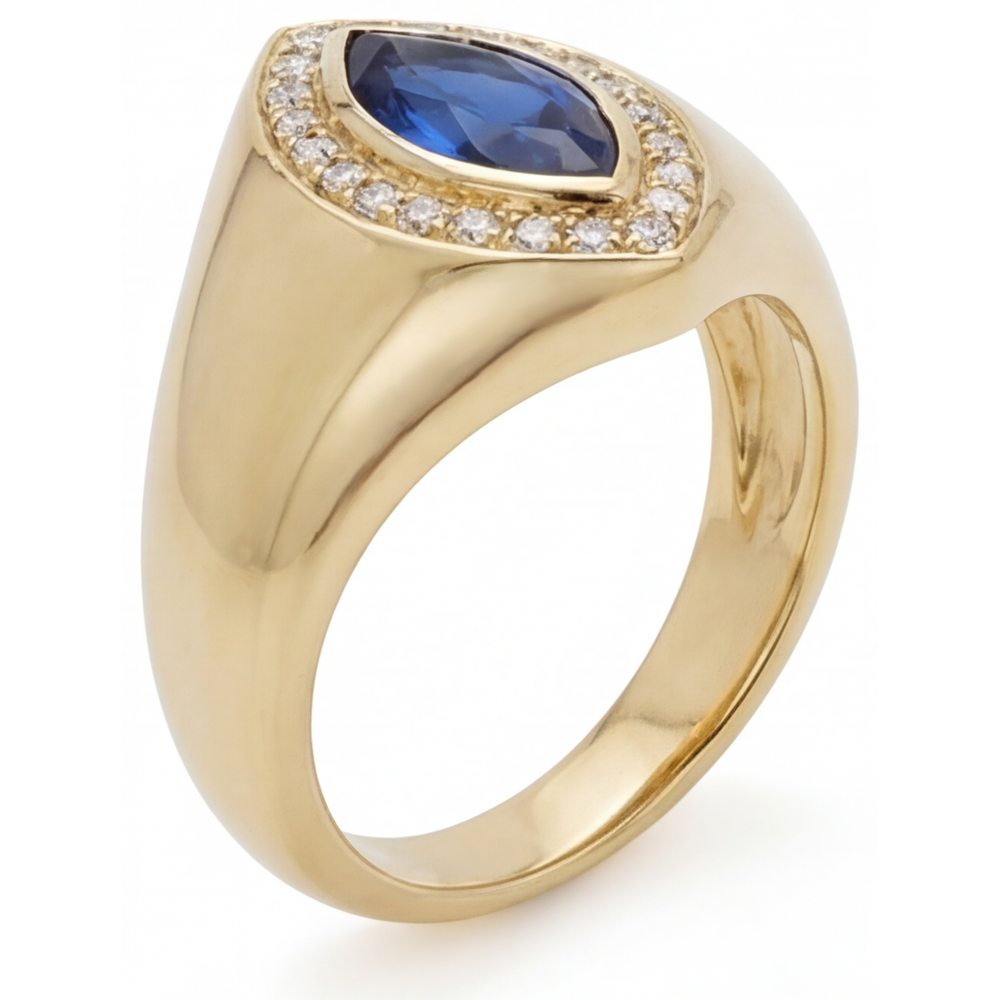 Saphir Bleu Taille Marquise Bague avec Gemme en Or 14K Jaune – vue de face