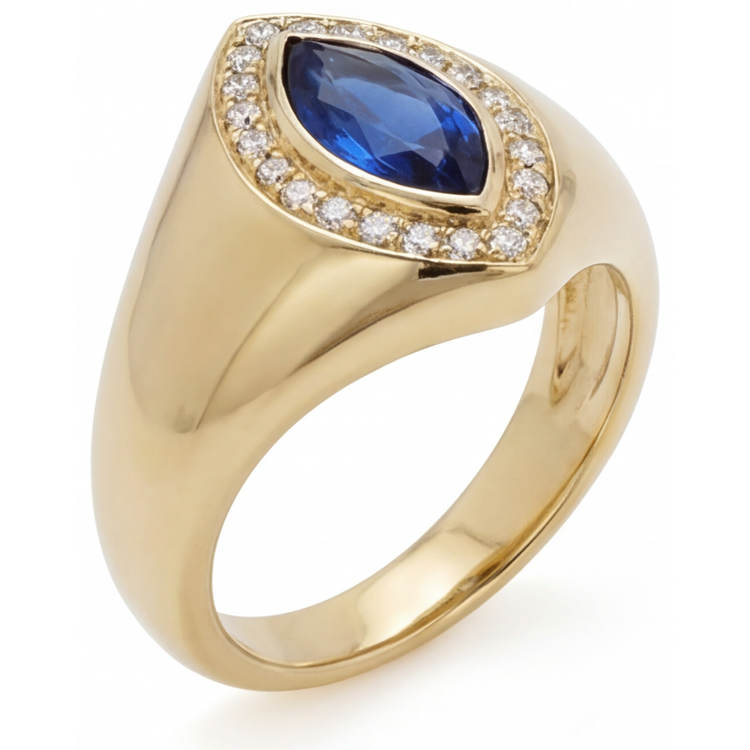 Exquis Saphir Bleu Bague avec Gemme 2,75 carats – vue de côté