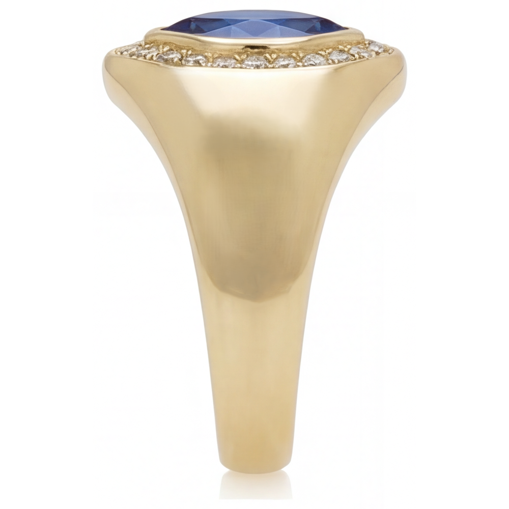 Bague avec Gemme Or 14K Jaune avec Saphir Bleu – vue d'angle