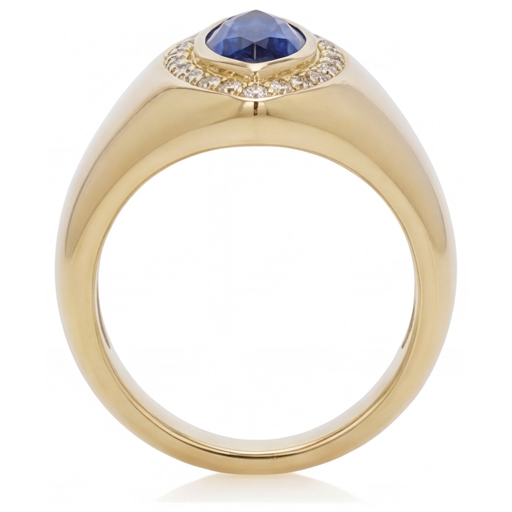 Saphir Bleu Taille Marquise Bague avec Gemme en Or 14K Jaune – vue de profil