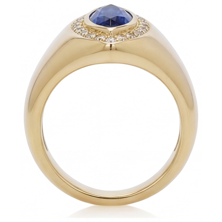 Saphir Bleu Taille Marquise Bague avec Gemme en Or 14K Jaune – vue de profil