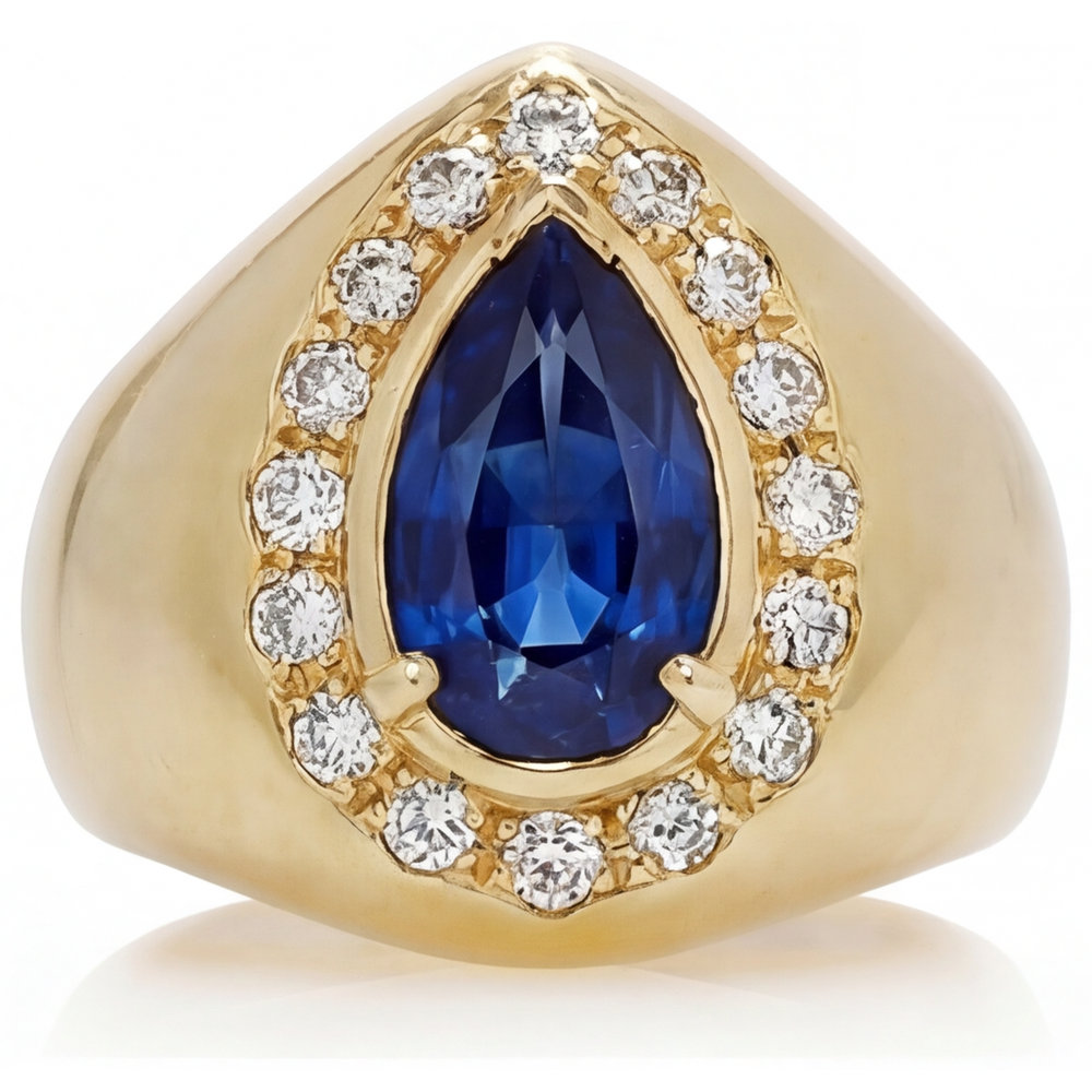 Saphir Bleu Bague avec Gemme 3,75-carats Or 14K Jaune – vue principale