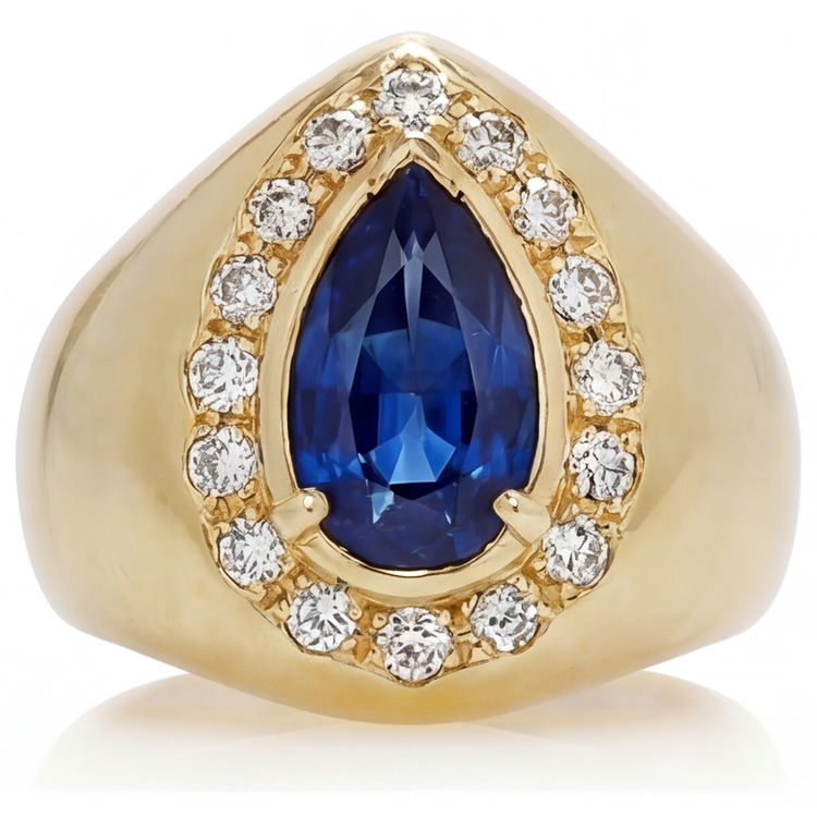 Saphir Bleu Bague avec Gemme 3,75-carats Or 14K Jaune – vue principale