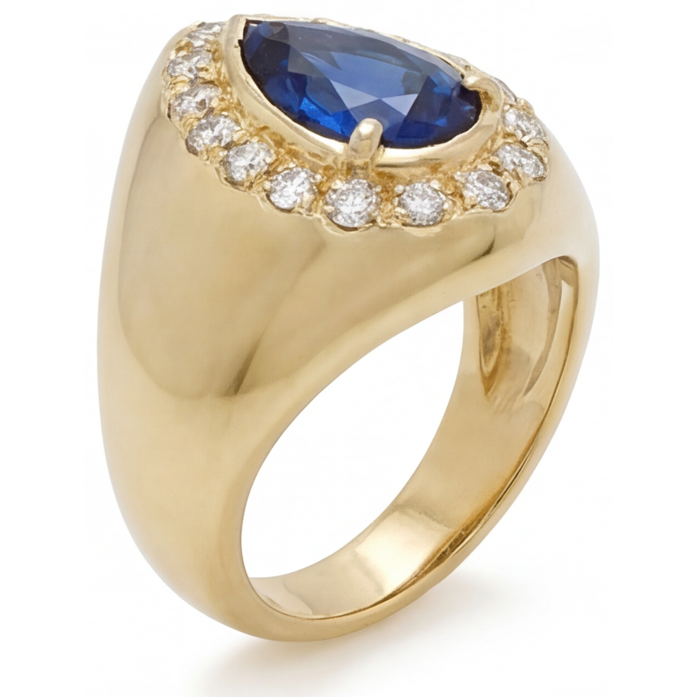 Saphir Bleu Bague avec Gemme 3,75 carats Or 14K Jaune – vue de face