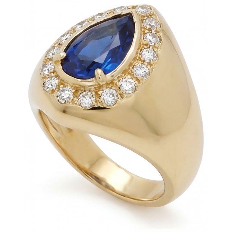 Saphir Bleu Taille Poire Bague avec Gemme en Or 14K Jaune – vue de côté