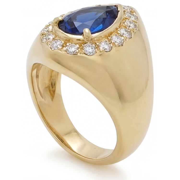Saphir Bleu Bague avec Gemme 3,75-carats Or 14K Jaune – vue d'angle