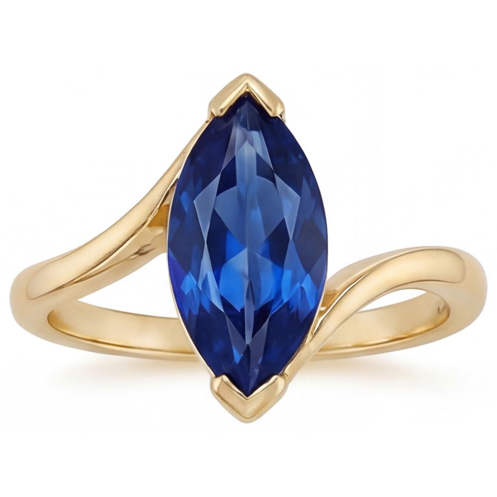 Saphir Bleu Bague avec Gemme 3 carats Or Jaune 14 Carats – vue principale