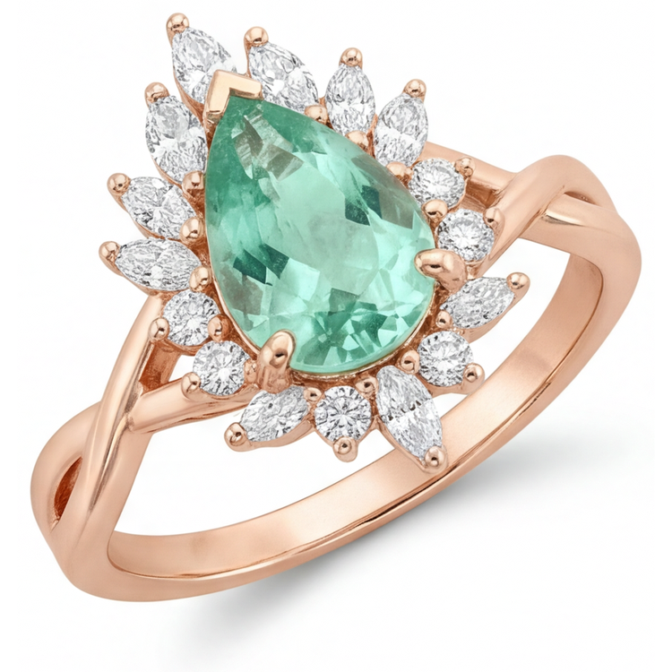 Saphir Bleu Bague de Fiançailles Halo 3,5 carats Or Rose 14 Carats – vue principale