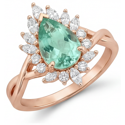 Saphir Bleu Bague de Fiançailles Halo 3,5-carats Or Rose 14 Carats – vue de face
