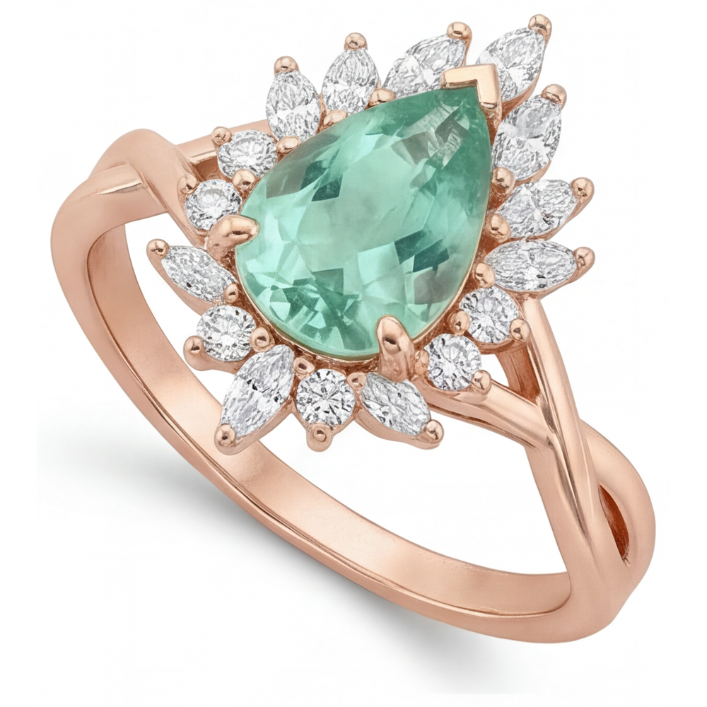 Taille Poire Saphir Bleu bague en Or Rose 14 Carats – vue de côté