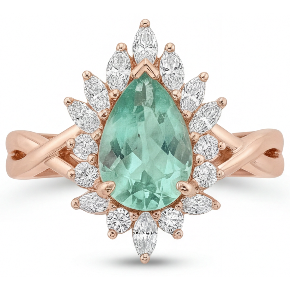 Saphir Bleu Bague de Fiançailles Halo 3,5 carats Or Rose 14 Carats – vue d'angle