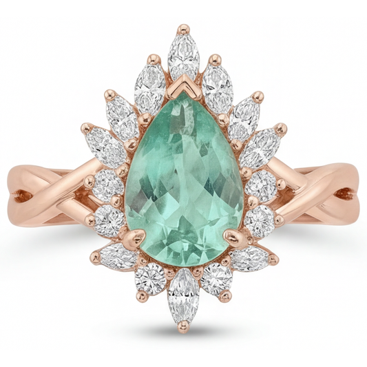 Saphir Bleu Bague de Fiançailles Halo 3,5 carats Or Rose 14 Carats – vue d'angle