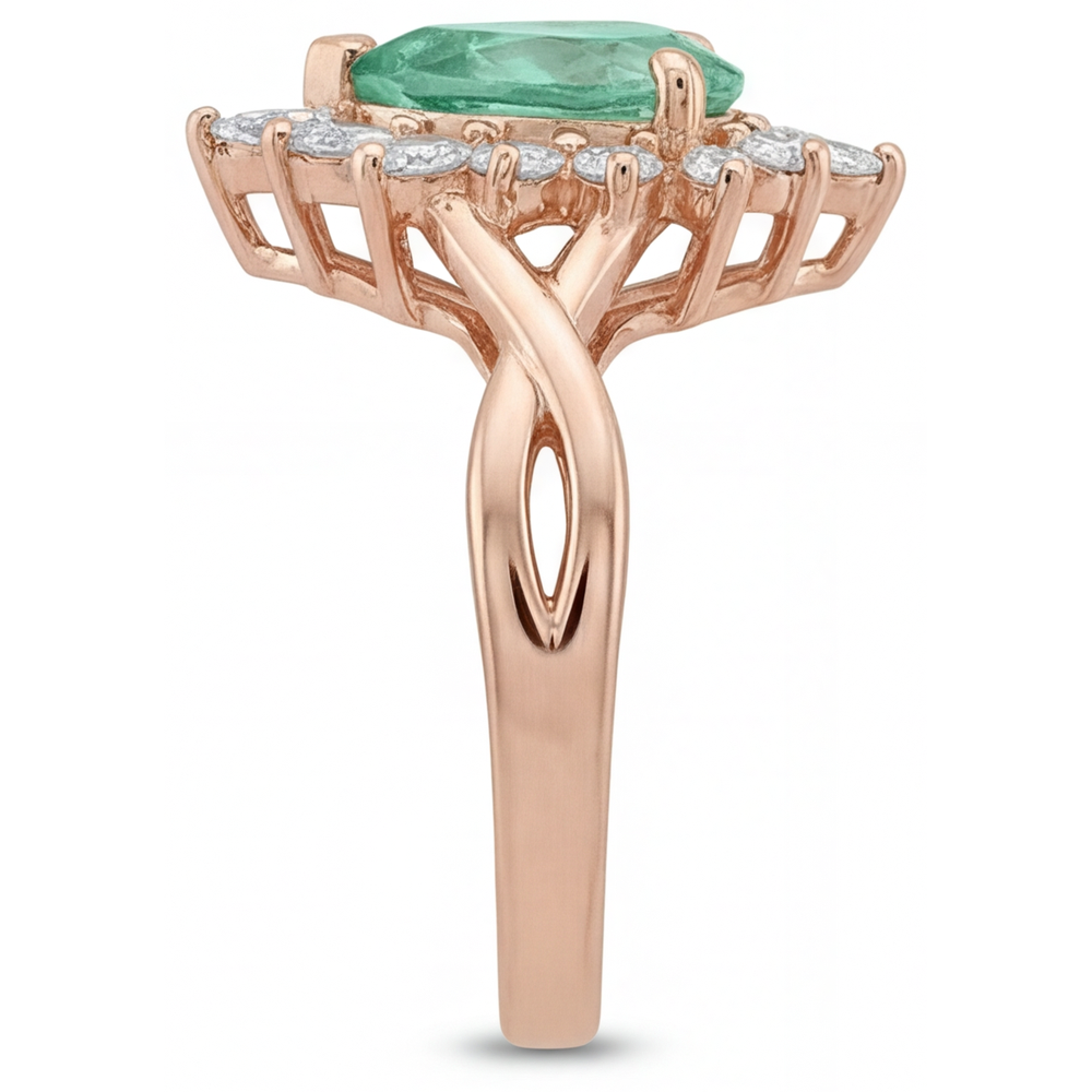 Bague de Fiançailles Halo Or Rose 14 Carats avec Saphir Bleu – vue de profil