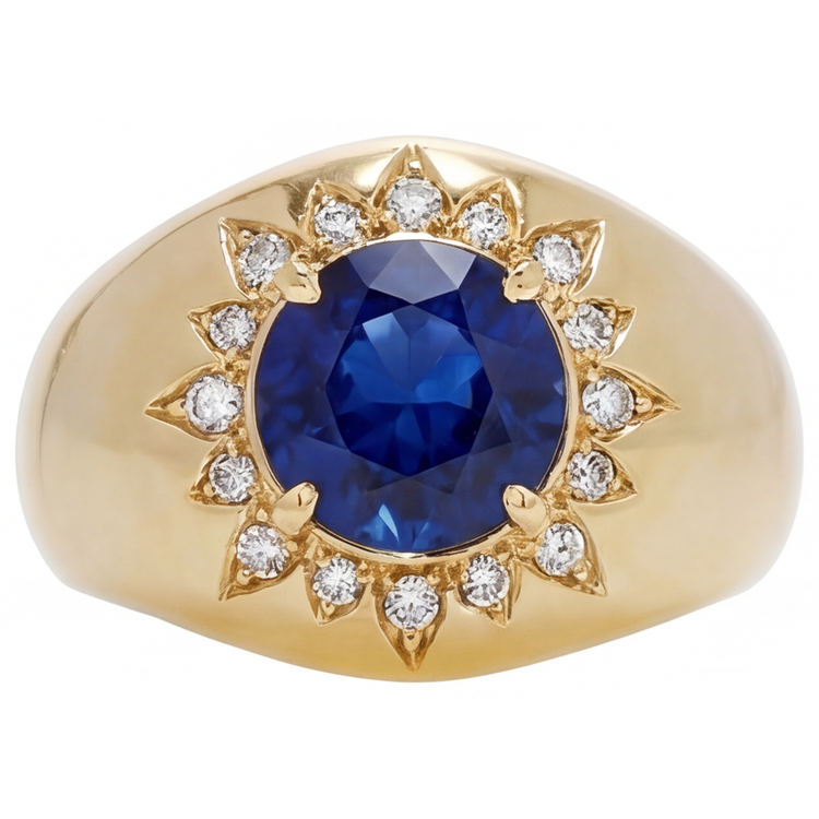 Bague Pierre de Couleur Or 14K Jaune avec Saphir Bleu – vue principale