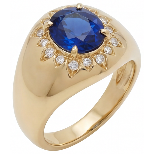 Saphir Bleu Bague Pierre de Couleur – vue de face