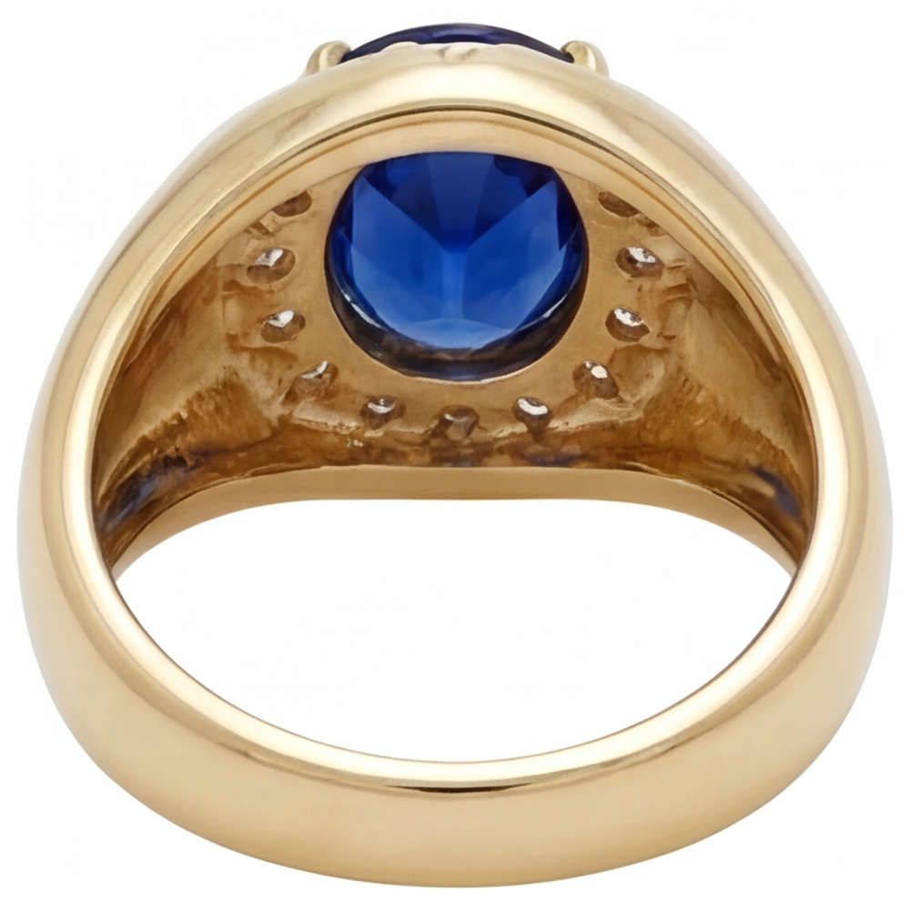 Saphir Bleu Taille Ronde Bague Pierre de Couleur en Or 14K Jaune – vue de dessus
