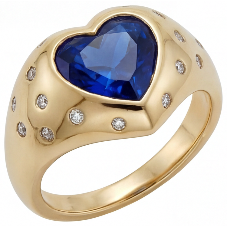 Saphir Bleu Bague Pierre de Couleur 3,50 carats Or Jaune 14 Carats – vue de côté