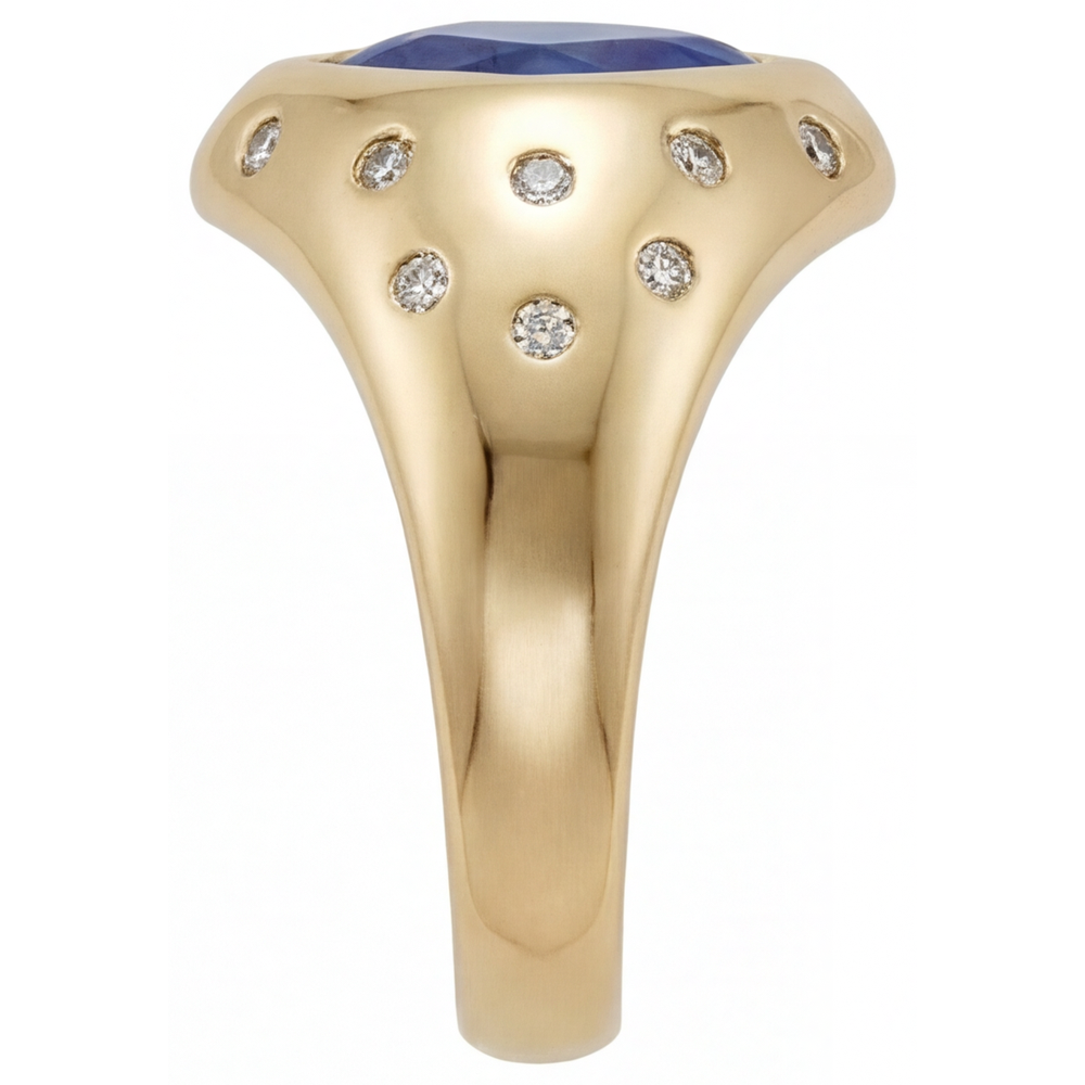 Saphir Bleu Bague Pierre de Couleur 3,50 carats Or Jaune 14 Carats – vue de profil