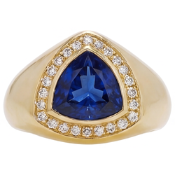 4 carats Saphir Bleu Bague Pierre de Couleur en Or Jaune 14