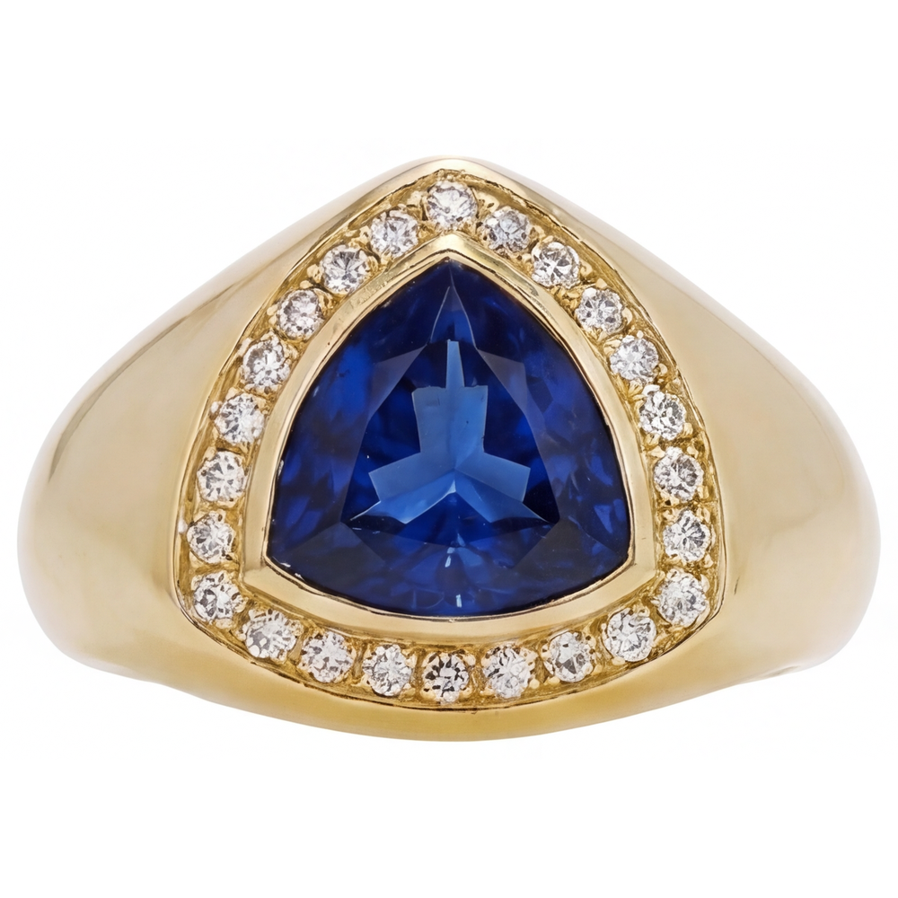 Trilliant Saphir Bleu bague en Or Jaune 14 Carats – vue principale