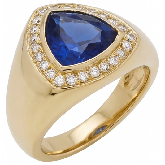 Bague Pierre de Couleur Or Jaune 14 Carats avec Saphir Bleu – vue de face