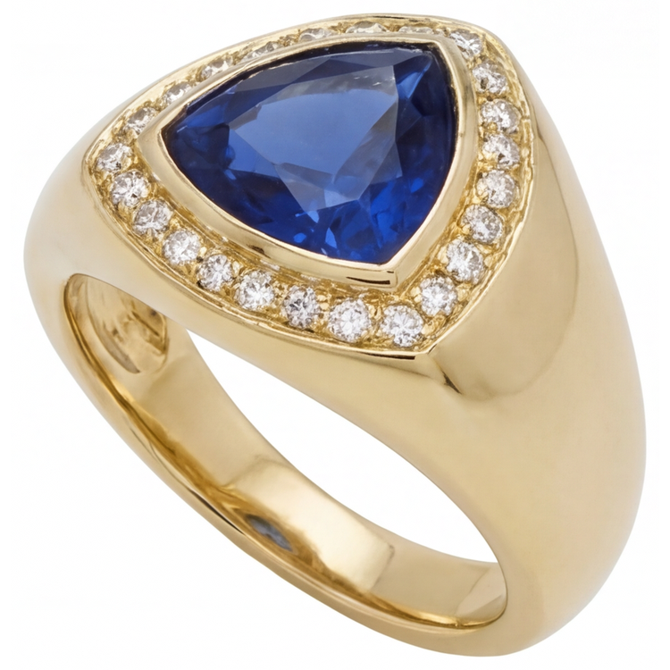 Saphir Bleu Bague Pierre de Couleur 4-carats Or Jaune 14 Carats – vue de côté
