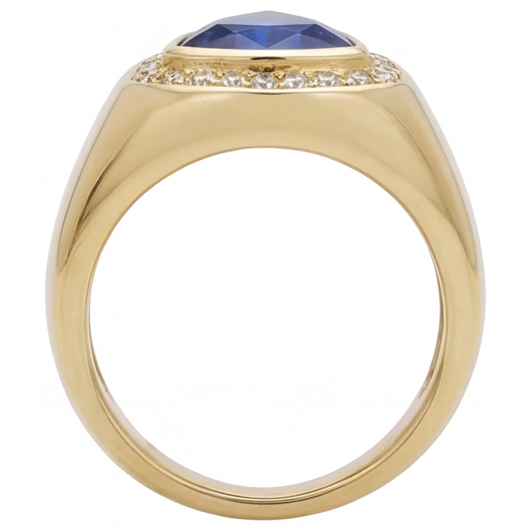 Saphir Bleu Bague Pierre de Couleur 4 carats Or Jaune 14 Carats – vue d'angle